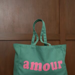 sac cabas vert "amour" rose